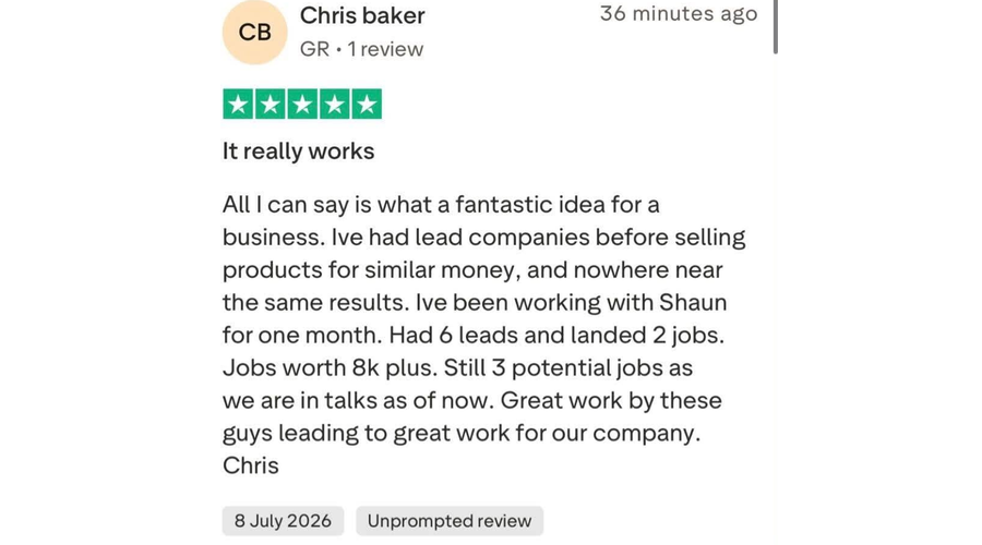 Trustpilot review from Chris Baker: It really works