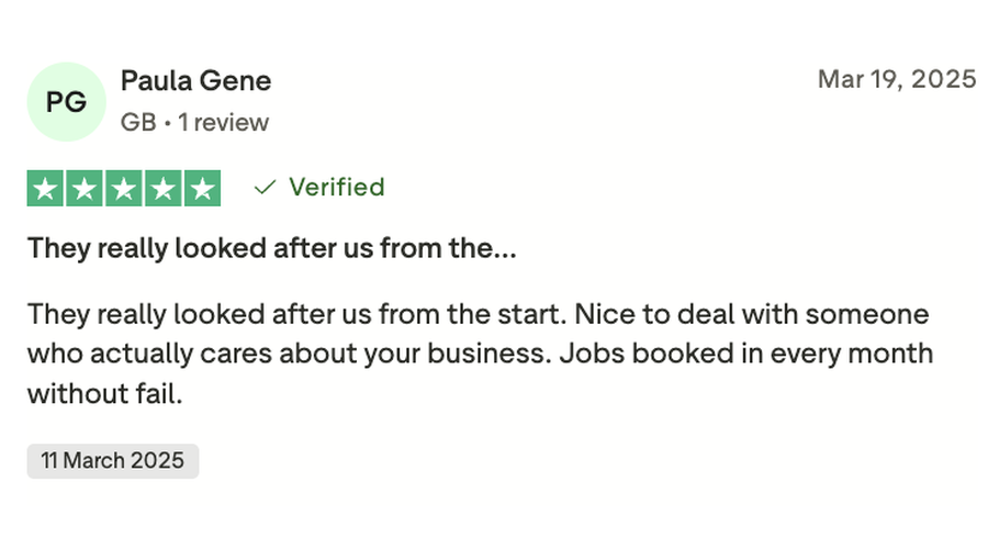 Trustpilot review from Paula Gene: They really looked after us from the start